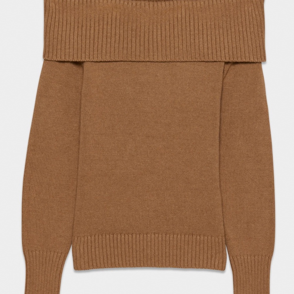 Aritzia Camel Off-Shoulder Sweater